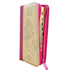 Biblia Tipo Cartera con Índice RVR 1960 Color Magenta Beige Canto Dorado con Ayudas y Códigos QR