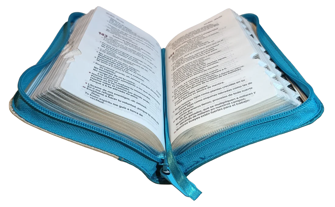 Biblia Tipo Cartera con Índice RVR 1960 Color Azul Beige Canto Dorado con Ayudas y Códigos QR - Imagen 5