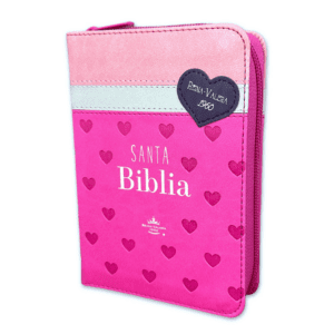 Biblia 025 con Cierre – Fucsia/Blanco/Rosa con Corazones – RVR 1960